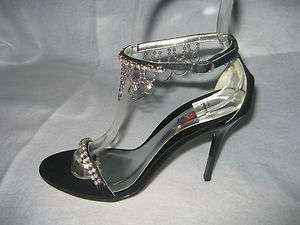 Woman Black 3.5 Inch High Heel Strappy Sandal with Rhine Stones  