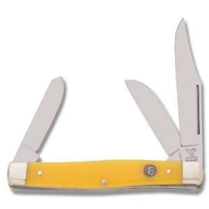  Hen and Rooster 3 Blade Stockman with Yellow Delrin Handle 