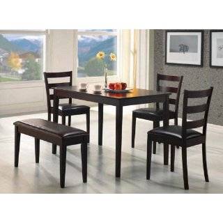 5pc Dining Table, Chairs & Bench Set Cappuccino Finish