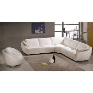  Contemporary Leather Sectional Sofa + Chair   White