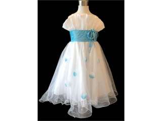 White Blue Pageant Wedding Flower Girls Dress Gown Size 3,4,6,8,10,12 