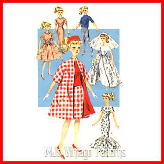Vintage Doll Clothes Dress Coat Pattern ~ Barbie, Tammy  