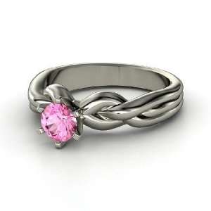   Eternal Braid Solitaire Ring, Round Pink Sapphire 14K White Gold Ring