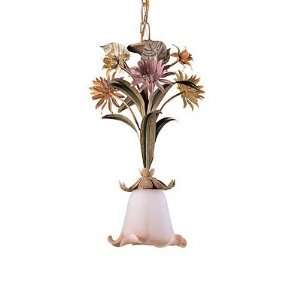   Pendant In Antique Ivory And White Floral Glass