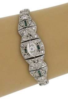 STUNNING ART DECO PLATINUM DIAMONDS & EMERALDS BRACELET  