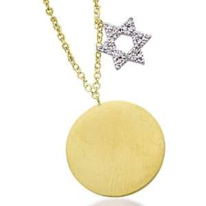  Diamond Jewish Star and Engrave able Gold Disc Necklace 