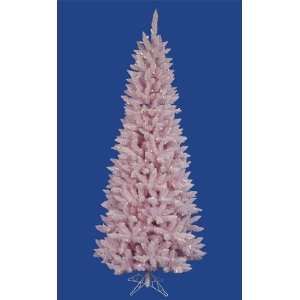 Pre Lit LED Flocked Pink Artificial Spruce Slim Christmas Tree 