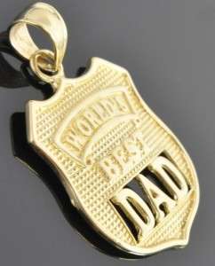 14K Yellow Gold Worlds Best Dad Father Medal Badge Mens Slide Pendant 