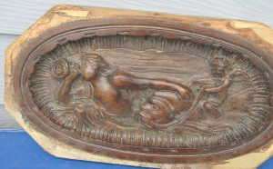 Vintage Oval Carved Wood Panel Salvage Chic  