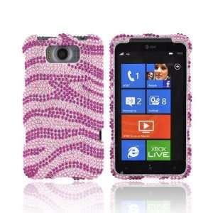  For HTC Titan Hot Pink Zebra on Baby Pink Gems Bling Hard 