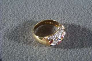 WOW SILVER GOLD RUBY DIAMOND SAPPHIRE CIGAR BAND RING 8  