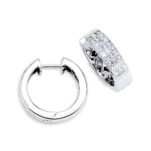    Solid 18K White Gold Hoops Princess Diamond Earrings Jewelry