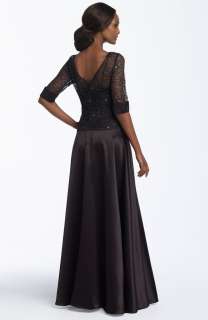 NEW JS COLLECTIONS Satin Gown with BEADED LACE BODICE 6  