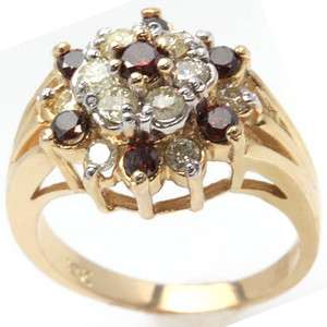 32ctw 10k YELLOW GOLD NATURAL RED DIAMOND RING with WHITE DIAMONDS 