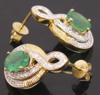   YELLOW GOLD NATURAL DIAMOND COLOMBIA GORGEOUS EMERALD EARRINGS  