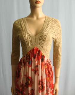 Free People Pointelle Knit & Red Floral Chiffon Maxi Dress XS X S 