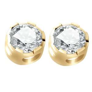  0.40 CT Natural Diamond 14K Yellow Gold Machined Stud Earrings 