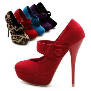   Mary Jane Faux Suede Platforms Classic High Heels Multi Colored  