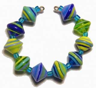 AMR* Cool Mix Striped Bicones Lampwork Beads SRA  