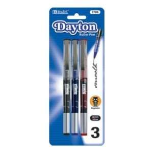  BAZIC Dayton Rollerball Pen with Metal Clip, Assorted, 3 