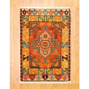  Herat Oriental 2 x 3 Indo Hand knotted Kazak Orange Wool Rug 