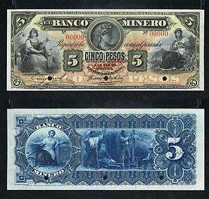 Pesos El Banco Minero Specimen Serie 00000 UNCIRCULATED #5  