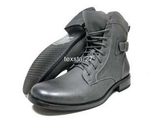 Mens Gray Military Style Lace Up Boots Easy On Side Zipper Polar Fox 