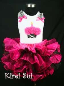 Hot Pink Black Tutu Zebra Cupcake Birthday Outfit 1 7Y  