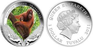 Tuvalu 2011 $1 Wildlife In Need Orangutan 1oz Silver Proof (AS979 