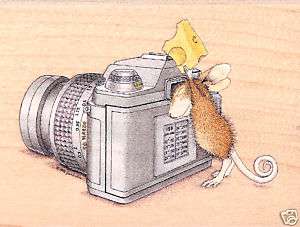 HOUSE MOUSE Wood Mounted Rubber Stamp Say Cheese Camera Stampabilities 