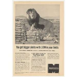  1957 Monsanto Lion Ammonium Nitrate Bigger Yields Print Ad 