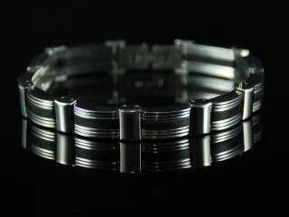 b606 Classic designs black rubber inlay stainless steel bracelet Punk 
