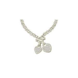  Sterling Silver Double Cz Heart Toggle Lock Necklace 