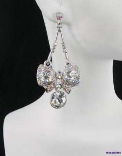 Crystal Bow Bows Bridal Pageant Chandelier Earrings  