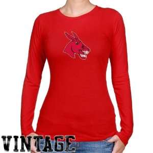 Central Missouri Mules Ladies Red Distressed Logo Vintage Long Sleeve 