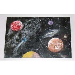   OUTER SPACE MODERN ART PAINTING ENTITLED TRAVELAR BETWEEN THE STARS
