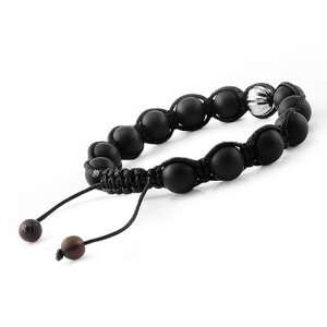 Onyx Beads and 1 Silver Bead Knotted Bracelet in Black String   Bead 