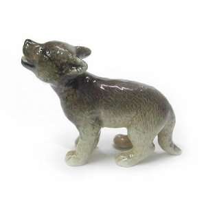 WOLF Grey Pup Howls MINIATURE New Figurine Porcelain NORTHERN ROSE 