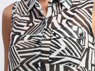 MOGAN Printed Sheer Chiffon Button Front TANK BLOUSE Sleeveless Shirts 