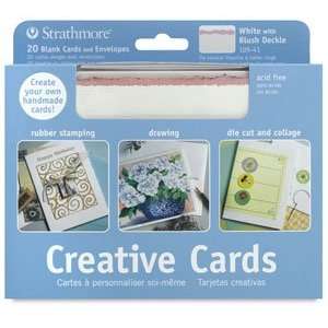  Strathmore Blank Cards and Envelopes   White/Blush Deckle 