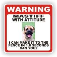 MASTIFF DOG WARNING SIGN FENCE 12 X 12 POLY STYRNE  