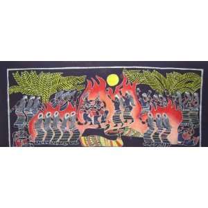  Batik Folk Art Painting 32x70 Miao Hmong Artist #111 