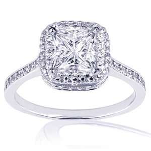  1.55 Ct Princess Cut Halo Diamond Enagegement Ring Pave 