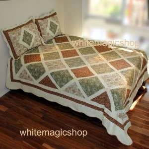 Patchwork Cotton Quilted Bedspread 3PC Set Queen NEW  
