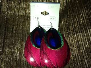 NEW MARYSOL metallic PEACOCK colorful large chandelier earrings  