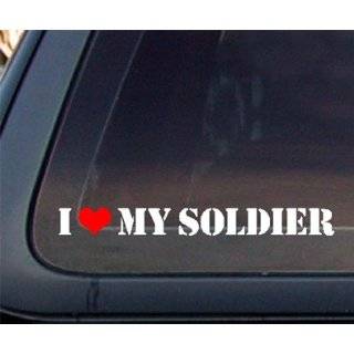 Love My Soldier w/ Red Heart Car Decal / Sticker   White & Red