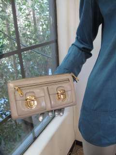 Marc Jacobs Beige Leather Zip Wallet W/Gold Hardware  