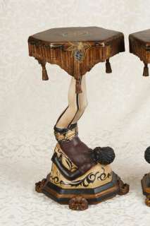 Pair Italian Venetian Blackamoor Side Tables Pedestals Stands  