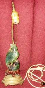 Vintage Jade Parrot and Brass Lamp  