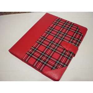  Red Plaid Leather Case Booklet Pouch for iPad